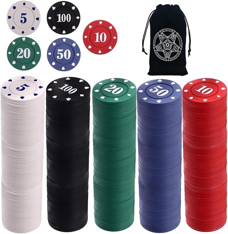 IXIGER 300Pcs Poker Chips, Plastic Casino Chips Set with Black Velvet Pouch Bag, Bulk Clay Fichas de Poker for Blackjack, Math Counting Chips, Texas Hold'em, Night Poker Games - Image 1